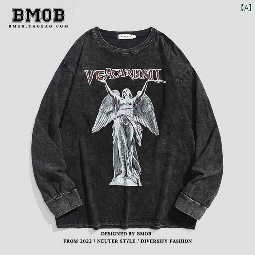 メンズ Tシャツ 長袖 トップスス アメリカン レトロ ダメージ 加工 ウォッシュド コットン プリント レディース 兼 ストリート ヒップ ホップ メンズ Tシャツ 長袖 トップスス アメリカン レトロ ダメージ 加工 ウォッシュド コットン プリント レディース 兼 ストリート ヒップ ホップ