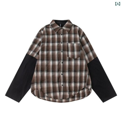 メンズ Tシャツ トップスス 夏 アメリカン レトロ チェック 長袖 重ね着風 カジュアル ポロシャツ ジャケット カップル メンズ Tシャツ トップスス 夏 アメリカン レトロ チェック 長袖 重ね着風 カジュアル ポロシャツ ジャケット カップル
