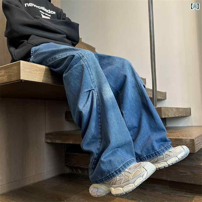 メンズ ジーンズ デニム ボトムス アメリカン ストリート レトロ トレンド 大きいサイズ ゆったり ドレープ ワイド ボーイズ カジュアル ストレート
