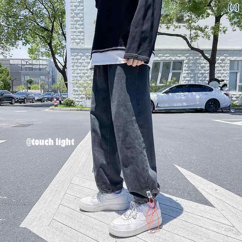 メンズ ジーンズ デニム ボトムス 夏 巾着 アンクレット 韓国 明るい ゴム ウエスト カジュアル