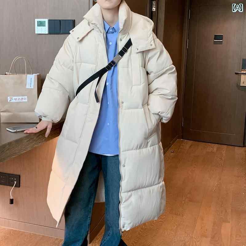 メンズ アウター カジュアル おしゃれ 冬 厚手 レングス コット コート フード ソリッドカラー コート ..