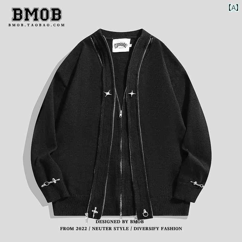 メンズ アウター カジュアル おしゃれ アメリカン ストリート カーディガン 着 センス セーター ジッパー メタル セーター トレンド ジャケット