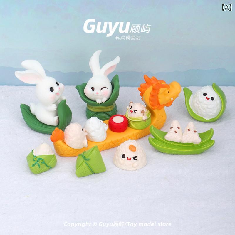 ミニチュア おもちゃ オブジェ インテリア 端午 節 ギフト 団子 バニー 動物 装飾 ドラゴンボートレース 人形