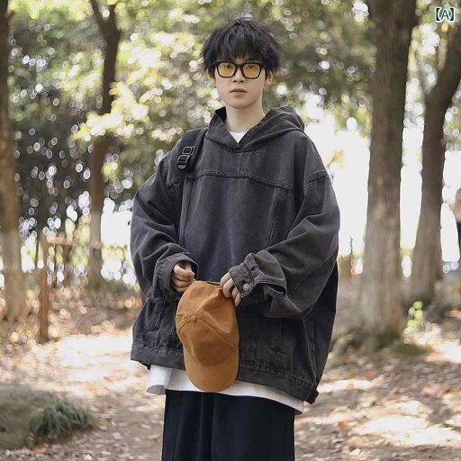 メンズ トップスス アウター インナー おしゃれ レトロ デニム トレーナー ジャケット フード 秋 プルオーバー ジャケット 服 メンズ トップスス アウター インナー おしゃれ レトロ デニム トレーナー ジャケット フード 秋 プルオーバー ジャケット 服