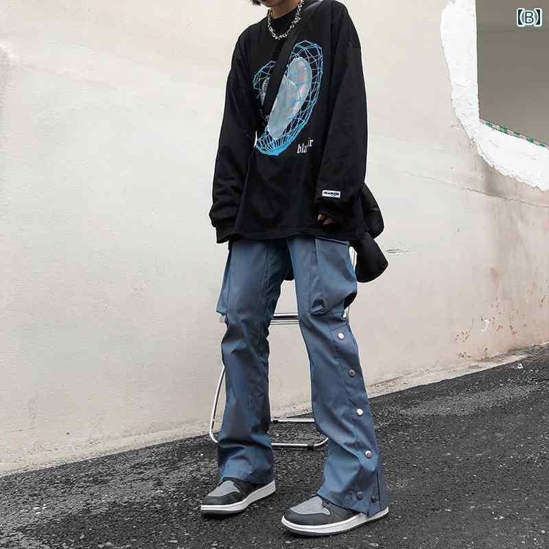 メンズ ズボン ボトムス パンツ おしゃれ ストリート サイド ブレスト ゆったり フレア ストレート カジュアル 風 大きめ ポケット オーバー オール レディース ユニセックス