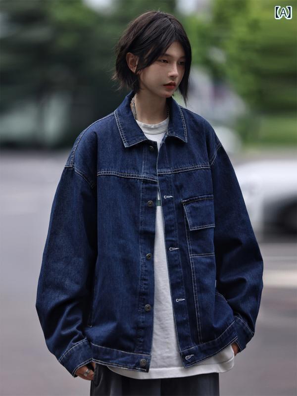 メンズ トップス アウター おしゃれ 春秋 カジュアル インデゴ レトロ シンプル カップル レディース デニムジャケット