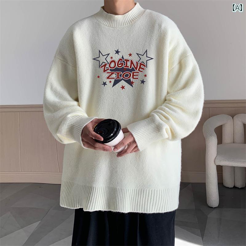 メンズ トップスス おしゃれ プルオーバー セーター ベース レイヤー レトロ 大きいサイズ ハーフ タートルネック プルオーバー セーター