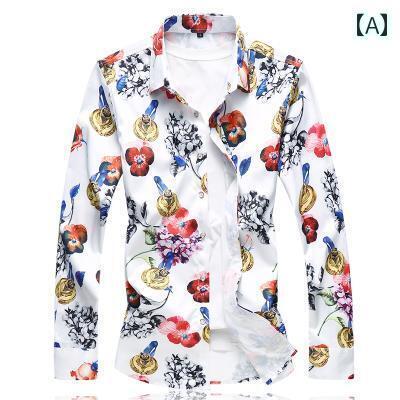 メンズ トップスス おしゃれ 柄 プリント シャツ 長袖 大きいサイズ マン フラワーシャツ マン 服