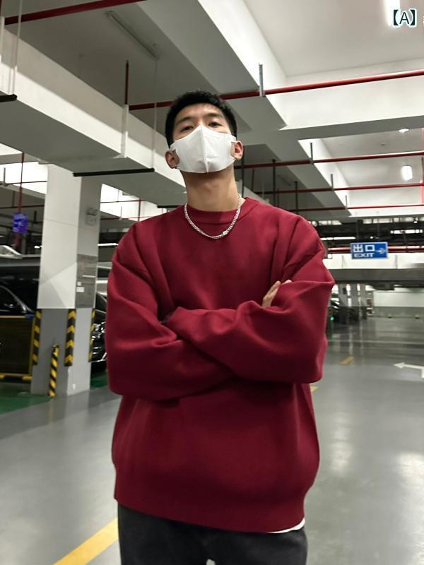 メンズ トップスス Tシャツ おしゃれ バーガンディィ フード スウェットシャツ 春秋 綿 アメリカン 長袖