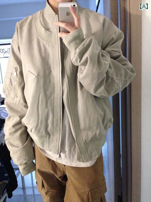 メンズ トップスス アウター おしゃれ ジャケット 春 グレーノー カラー ショルダーパッド 野球 ユニフォーム アメリカン レトロ