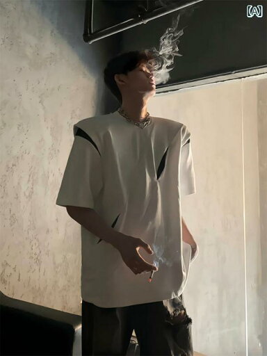 メンズ トップスス Tシャツ おしゃれ アメリカン ストリート ショルダーパッド セグメンテーション 肩 幅 半袖 着た メンズ トップスス Tシャツ おしゃれ アメリカン ストリート ショルダーパッド セグメンテーション 肩 幅 半袖 着た