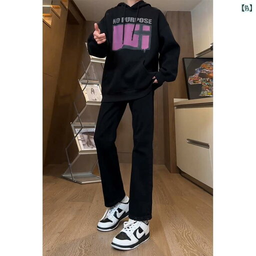 アメリカン レトロ パンツ メンズ ストリート 秋冬 ブラック ストレッチジーンズ ストレート ブーツ カット パンツ アメリカン レトロ パンツ メンズ ストリート 秋冬 ブラック ストレッチジーンズ ストレート ブーツ カット パンツ