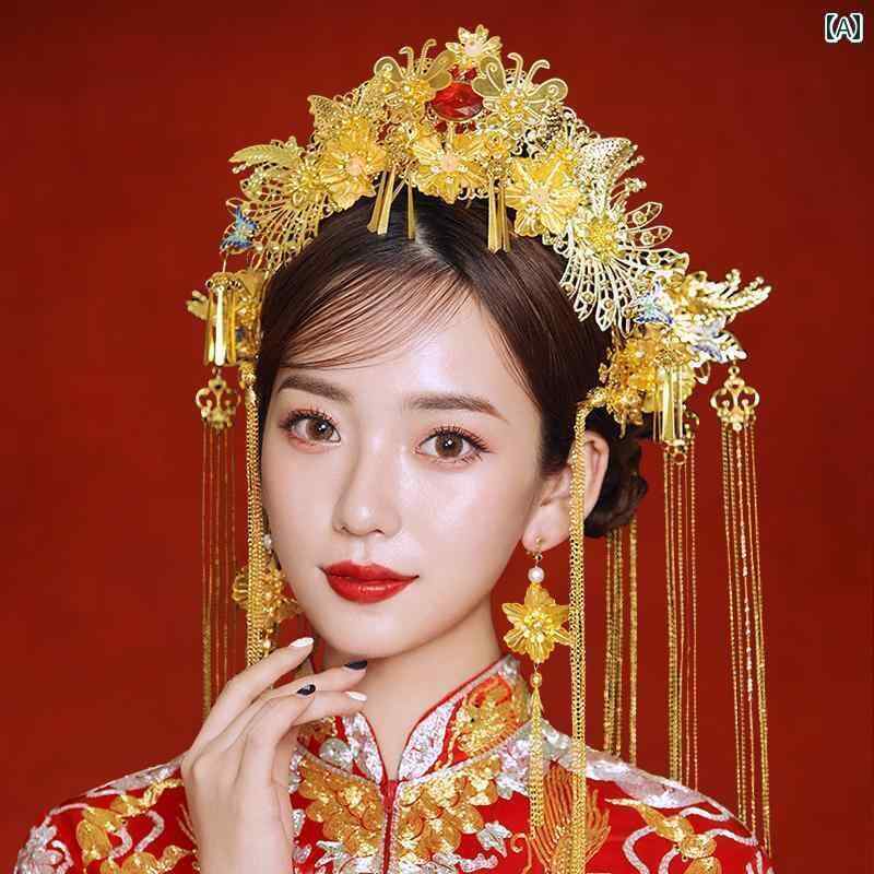 ブライダル ヘッドアクセサリー 結婚式 ウェデング パーティー 頭飾り 花嫁 顔 小さめ ドレス 花嫁 チャイナ風 大きめ ステップ 揺れる タッセル レトロ 衣装 レトロ ヘア アクセサリー