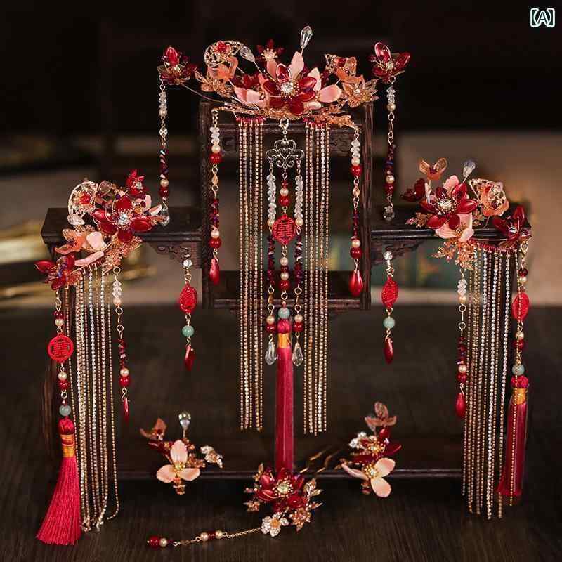 ブライダル ヘッドアクセサリー 結婚式 ウェデング パーティー ヘッド ドレス 赤 中国 タッセル レトロ 衣装 ヘア アクセサリー ハッピー ワード ファン ノット 衣装 付属品 ウェデング アクセサリー