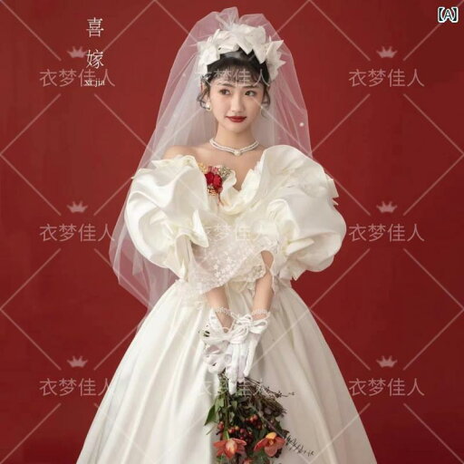 ドレス レディース 撮影 フォト 思い出 記念 ウェデング 結婚式 コスプレ アート スタジオ 軽量 涼しい レトロ ホワイト ウェデング パフ スカート フレンチ サテン ウェデング ドレス レディース 撮影 フォト 思い出 記念 ウェデング 結婚式 コスプレ アート スタジオ 軽量 涼しい レトロ ホワイト ウェデング パフ スカート フレンチ サテン ウェデング