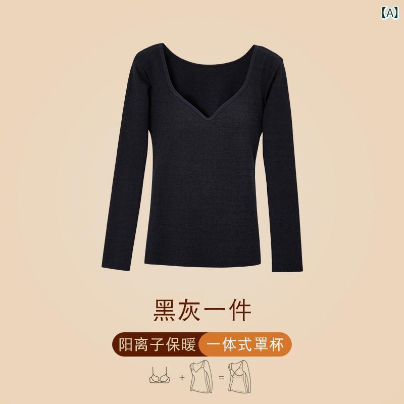 下着 レディース 起毛 ボトム シャツ 胸パッド 秋 インナー セーター 統合 タイト フット 起毛 厚手 長袖 暖かい トップスス