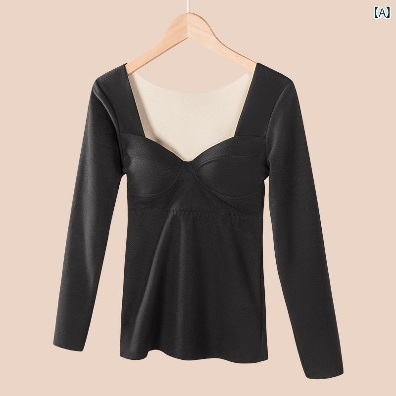 レディース 下着 インナー 冬 厚手 起毛 サーマル 胸パッド 起毛 シームレスカップ オールインワン ベース レイヤー 秋服