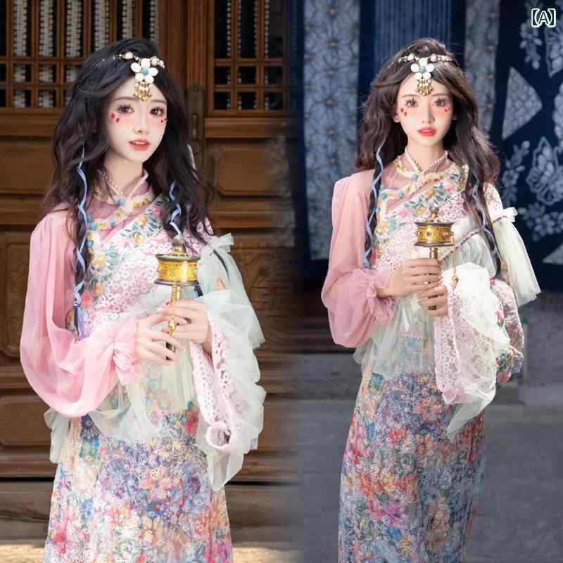 撮影 衣装 ドレス 写真 フォト イベント 思い出 コスプレ 服 夏 小さめ フレッシュ 女の子 女の子 花柄 ローブ 西 双 納 服