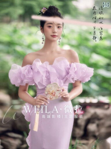 撮影 衣装 ドレス 写真 フォト イベント 思い出 コスプレ ベラ レトロ 中国 庭園 結婚式 紫 フッシュ ワンショルダー カラフル ガーゼ 撮影 衣装 ドレス 写真 フォト イベント 思い出 コスプレ ベラ レトロ 中国 庭園 結婚式 紫 フッシュ ワンショルダー カラフル ガーゼ