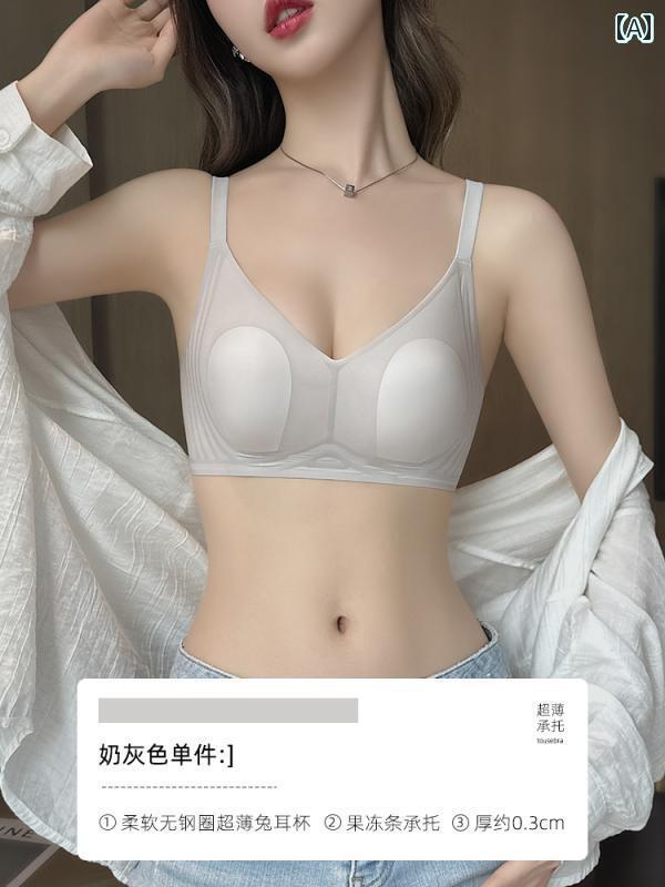 レディース 下着 インナー 薄手 涼しい ウサギ 耳 カップ ブラジャー 夏 薄手 涼しい 大きめ 胸 明らかに 細 脇 胸 縮小 シームレス ストリップ 冷却 ブラセット