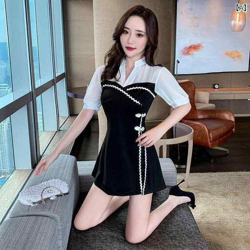 キャバ ドレス セクシー ミニスカート マッサージ セラピスト ユニフォーム 制服 スパ チャイナ 夏 フットバス 体型カバー スーツ キャバ ドレス セクシー ミニスカート マッサージ セラピスト ユニフォーム 制服 スパ チャイナ 夏 フットバス 体型カバー スーツ