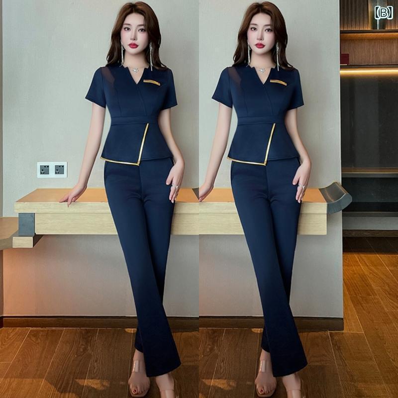 エステ ユニフォーム レディース 制服 サロン おしゃれ 美容院 クリニック 夏 技術者 スーツ 半袖 長ズボン