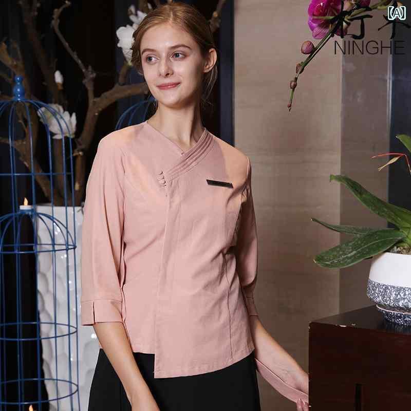 エステ ユニフォーム レディース 制服 サロン おしゃれ 中国 美容師 ウェイトレス 美容室 半袖 スパ 技術者 服 セット