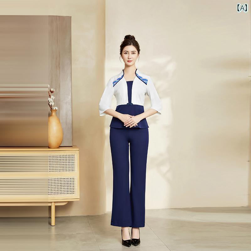 エステ ユニフォーム レディース 制服 サロン おしゃれ 秋冬 足 湯 フットセラピー ユニフォーム スパ スーツ 七分袖