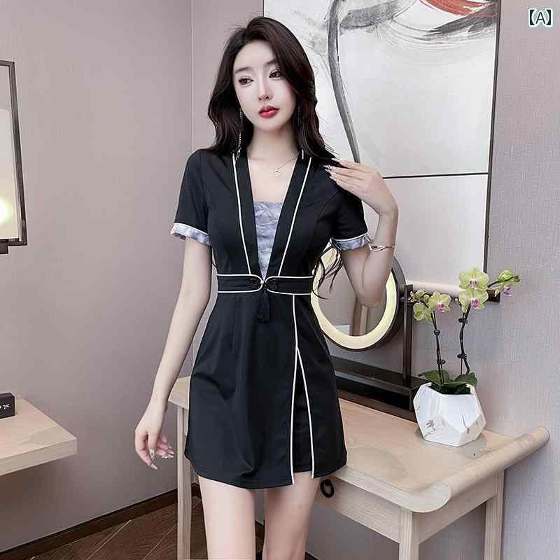 キャバ ドレス セクシー ミニスカート マッサージ セラピスト ユニフォーム 制服 スパ 美容 春夏 スパ スリム セット 服