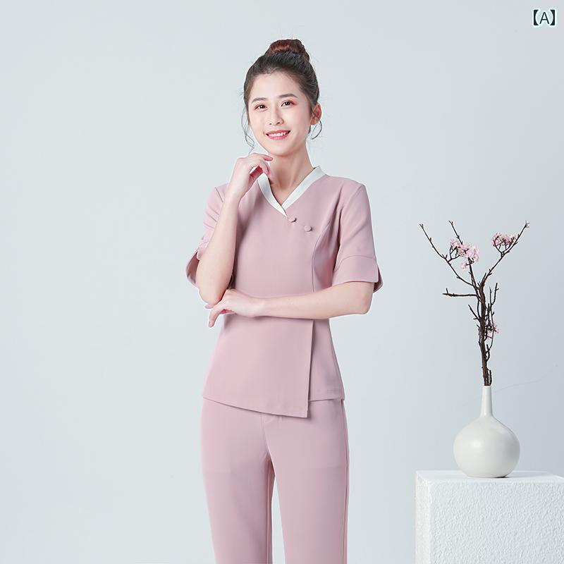 エステ ユニフォーム 制服 サロン スパ マッサージ リラクゼーション エステシャン セラピスト フットバス フット クラブ 夏 レディース チャイナ風