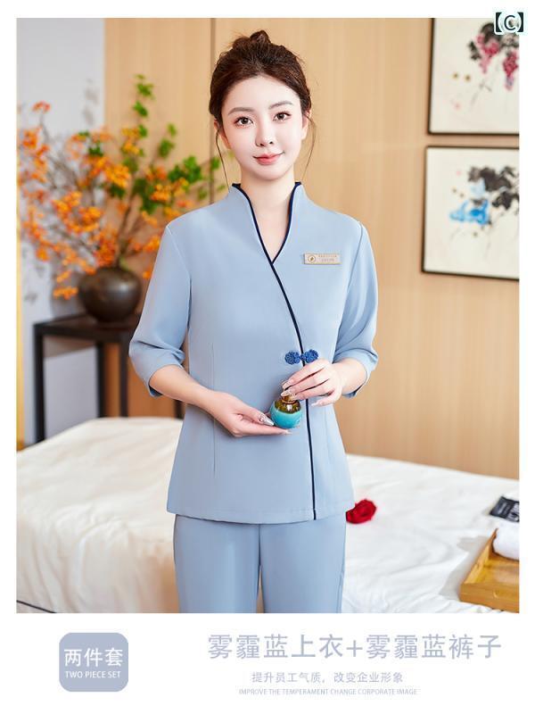 エステ ユニフォーム 制服 サロン スパ マッサージ リラクゼーション エステシャン セラピスト オーバー オール レディース 型 ペデキュア フットセラピー 耳かき 先進 春夏