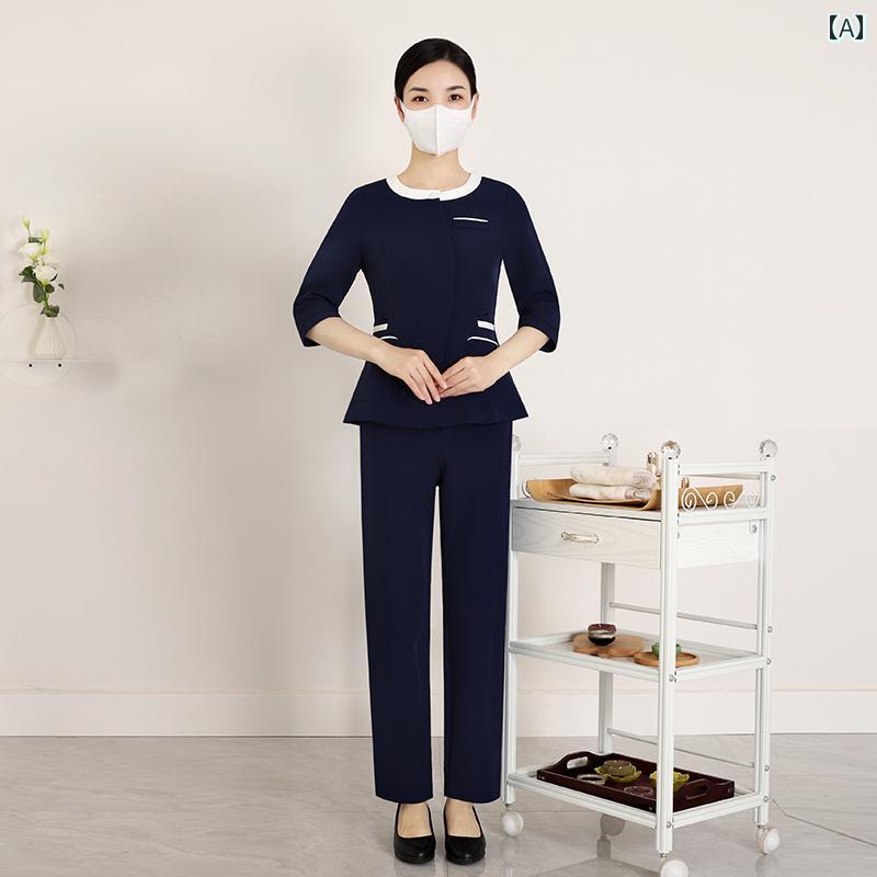 エステ ユニフォーム 制服 サロン スパ マッサージ リラクゼーション エステシャン セラピスト 歯科 医院 ナース レディース 美容師 レディース 産科 医 ナース 春夏