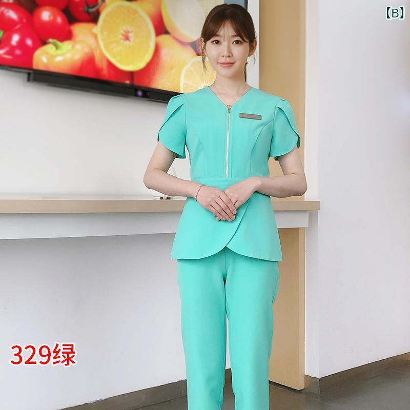 春夏 美容 サロン 美容師 マッサージ 技術者 服 レディーススーツ 半袖 ナース 服