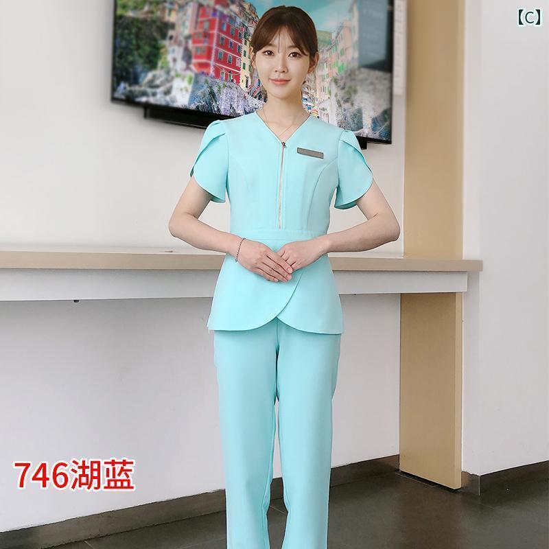春夏 美容 サロン 美容師 マッサージ 技術者 服 レディーススーツ 半袖 ナース 服