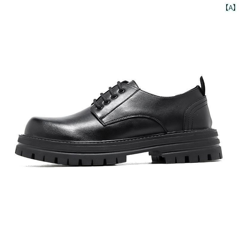 メンズ 秋 ラウンドトゥ ビッグ トゥ 英国 ヒール 革 牛革 ビッグ トゥ ワーク スーツ 靴 内側 高い