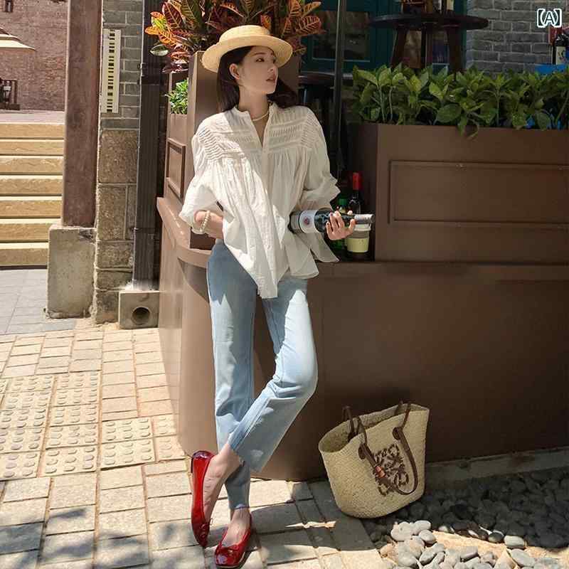 マタニティ ズボン パンツ ウェア 妊婦 ストレート ジーンズ 九分丈 春秋 薄手 涼しい 軽量 涼しい ブルー パイプ ボト 夏 ウェア 春 着