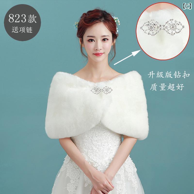 ブライダル アクセサリー ウェディング パーティー 結婚式 花嫁 婦 小物 冬 ドレス ウール ショール 長袖 韓国 白 ショール 大きいサイズ 厚手 暖かい ショート コート レディース