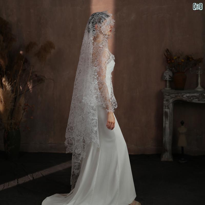 ブライダル アクセサリー ウェディング パーティー 結婚式 花嫁 婦 小物 空 レース ベール 単層 白 ロング 写真 小道具