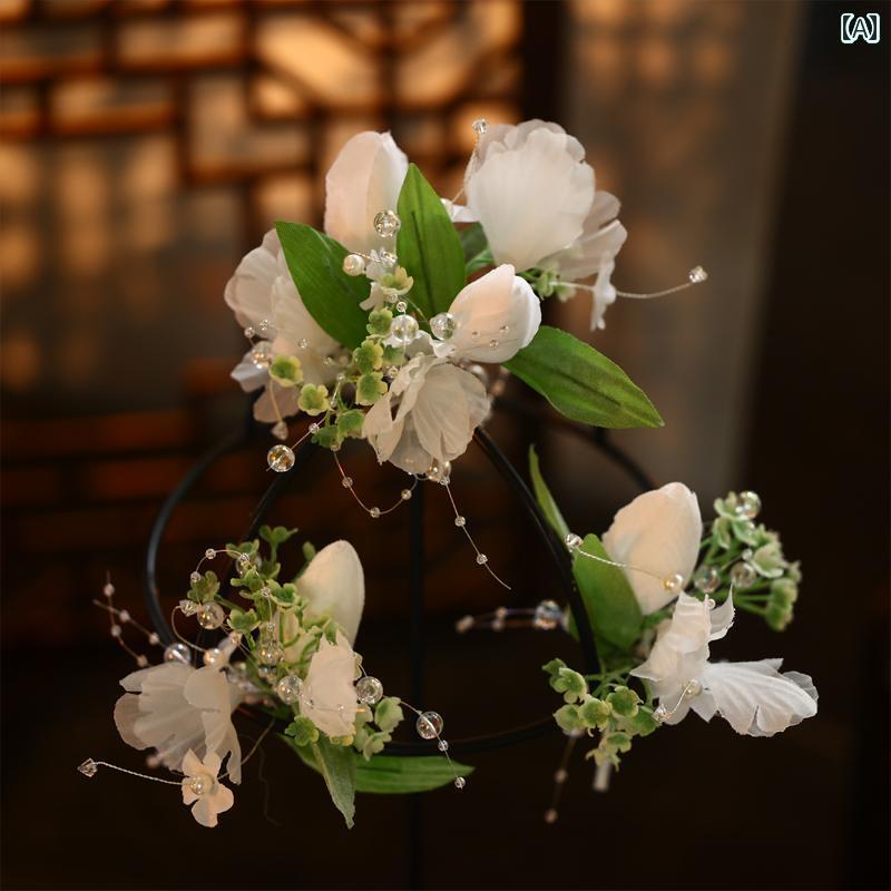 ブライダル アクセサリー 小物 ウェディング 結婚式 パーティー 婦 花嫁 舞台 小道具 コスプレ 頭飾り フォレスト 美しい 花 チューリップ スーパー フェアリー ドレス イヤーフック 韓国 ドレス ヘア