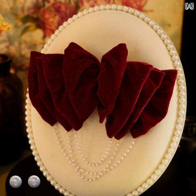 ブライダル アクセサリー 小物 ウェディング 結婚式 パーティー 婦 花嫁 舞台 小道具 コスプレ ヘッド ドレス 赤 タッセル リボン ヘアピン シンプル 韓国 ドレス