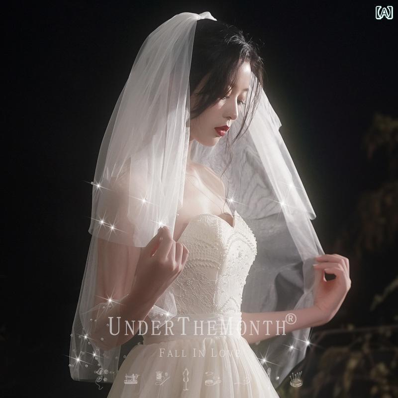 ブライダル アクセサリー 小物 ウェディング 結婚式 パーティー 婦 花嫁 舞台 小道具 コスプレ ショート ベール スーパー フェアリー 写真 パールベール ...