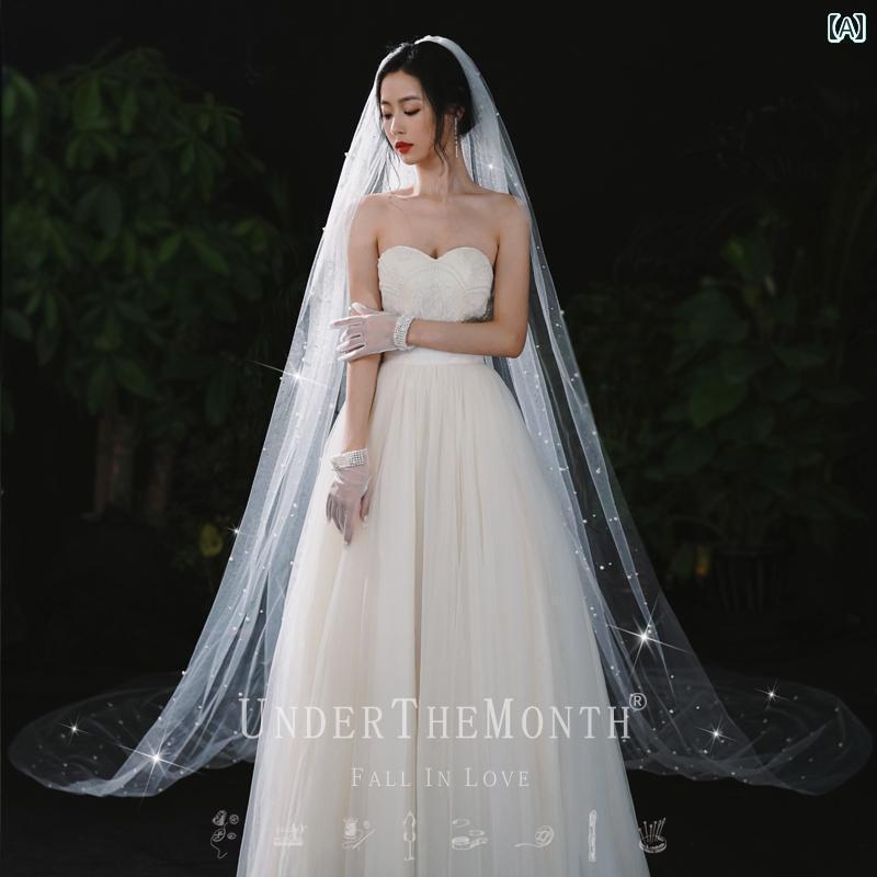 ブライダル アクセサリー 小物 ウェディング 結婚式 パーティー 婦 花嫁 舞台 小道具 コスプレ ドレス フェアリー 風 韓国 ロングテール ベール 写真撮影...