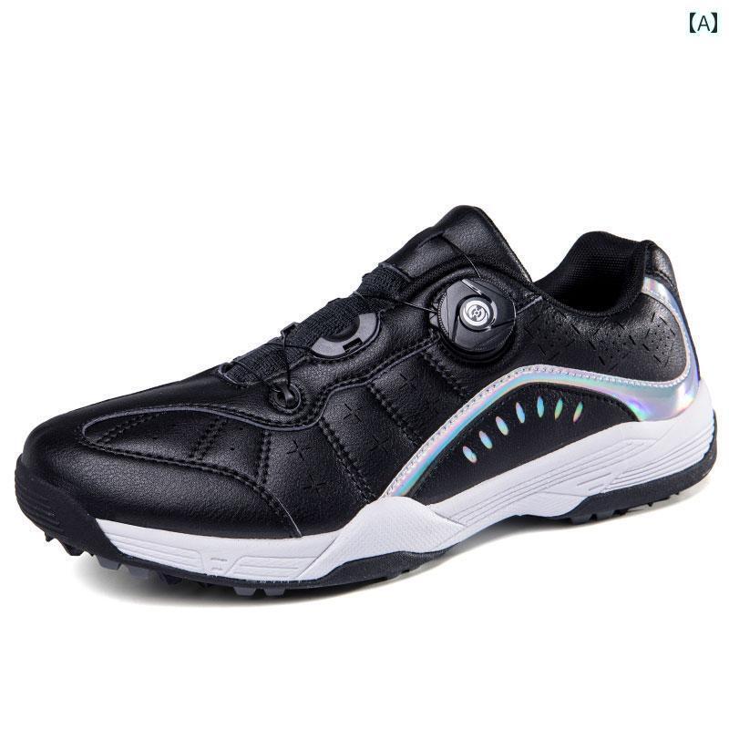 スポーツシューズ メンズ レディース ゴルフ シューズ 防水 釘 し 滑りにくい 通気性 快適 スポーツ シューズ 自動 回転 バックル