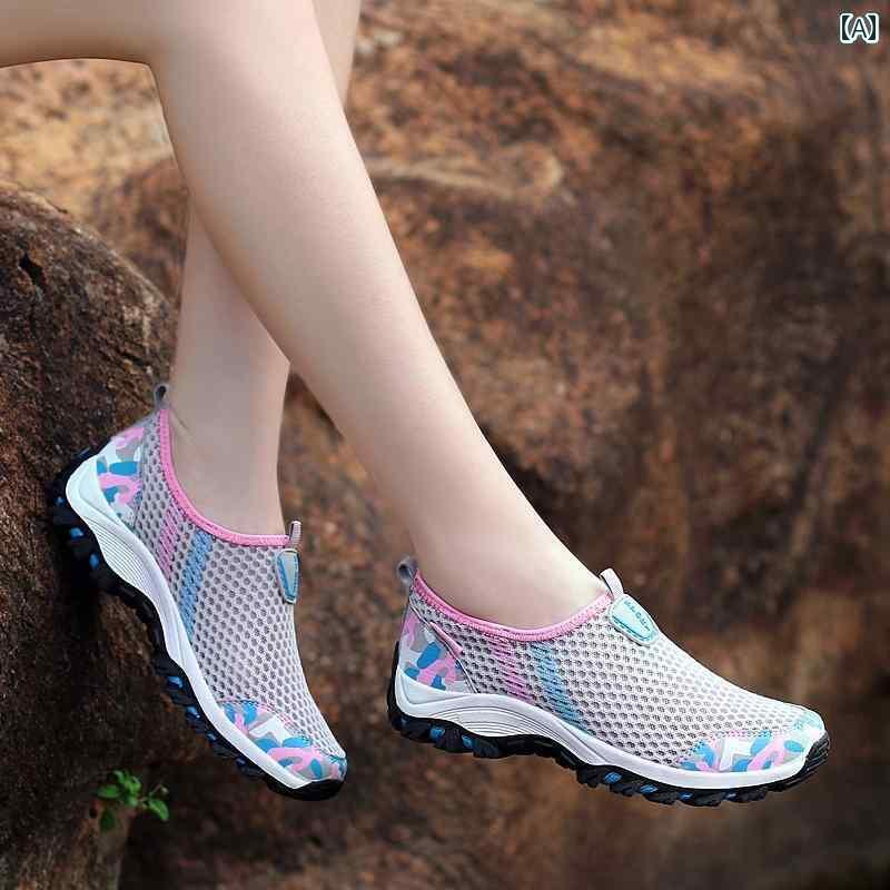 レディース 靴 ウォーキング シューズ 滑りにくい スリッポン スニーカー 夏 通気性 快適 メッシュ ウォーキング シューズ 布