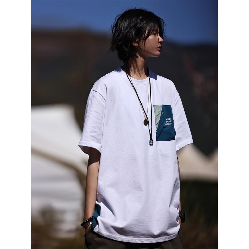 夏 アウトドア ポケット ラウンドネック 半袖 カジュアル コットン レディース ゆったり Tシャツ