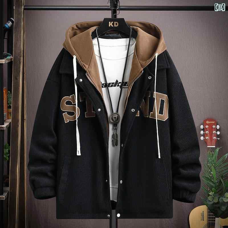 秋冬 フェイク セットアップ フード スウェットシャツ トレンド カジュアル ジャケット コート