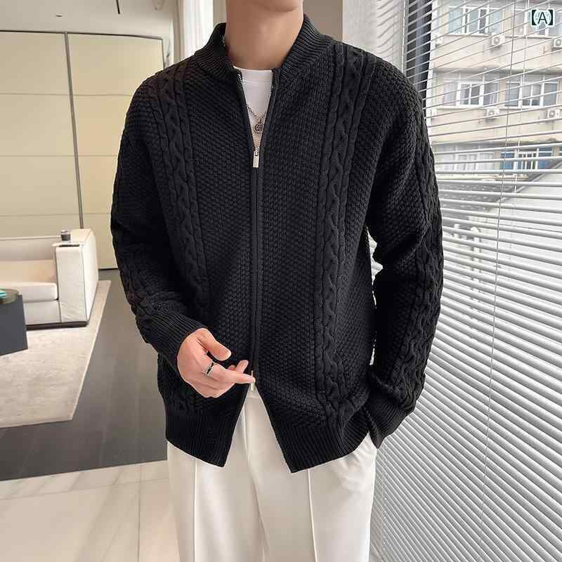 秋服 軽量 涼しい 大人 メンズ セーター カーディガン ゆったり 無地 ラウンドネック ジッパー セーター ジャケット アウターウェア トレンド