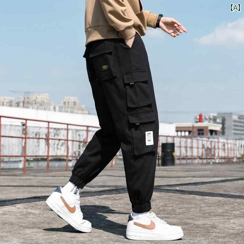 メンズ オーバー オール レギンス トレンド ゆったり マルチ ポケット パンツ 秋 カジュアル パンツ 美..