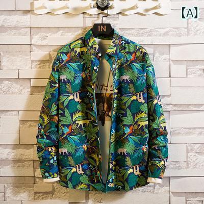 メンズ 秋服 アンテーク 植物 フラワートップスス シャツ プリント 長袖 フラワーシャツ 人