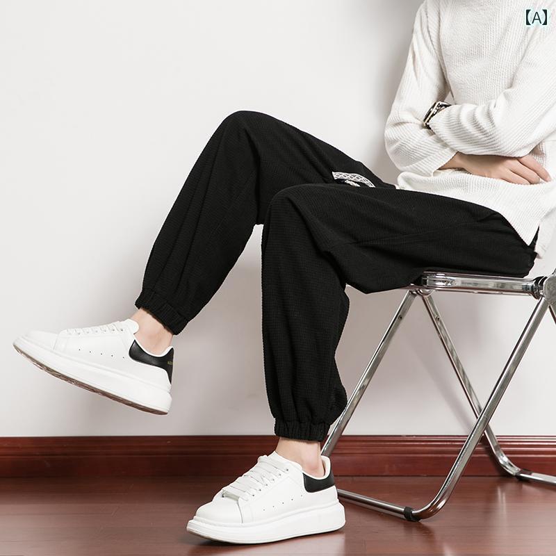 メンズ 秋 無地 巾着 装飾 カジュアル パンツ ムス シンプル 美容師 ワークパンツ クロップド パンツ ..